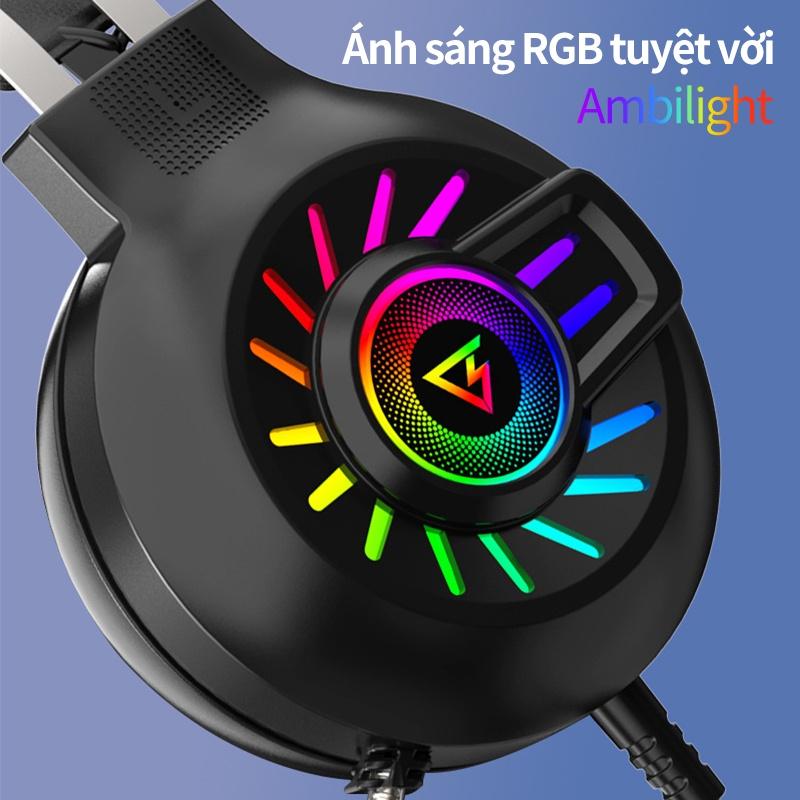 Tai nghe headphone H300 RGB phát sáng 7.1 âm thanh trầm kèm microphone chơi game màng bass kim lọai