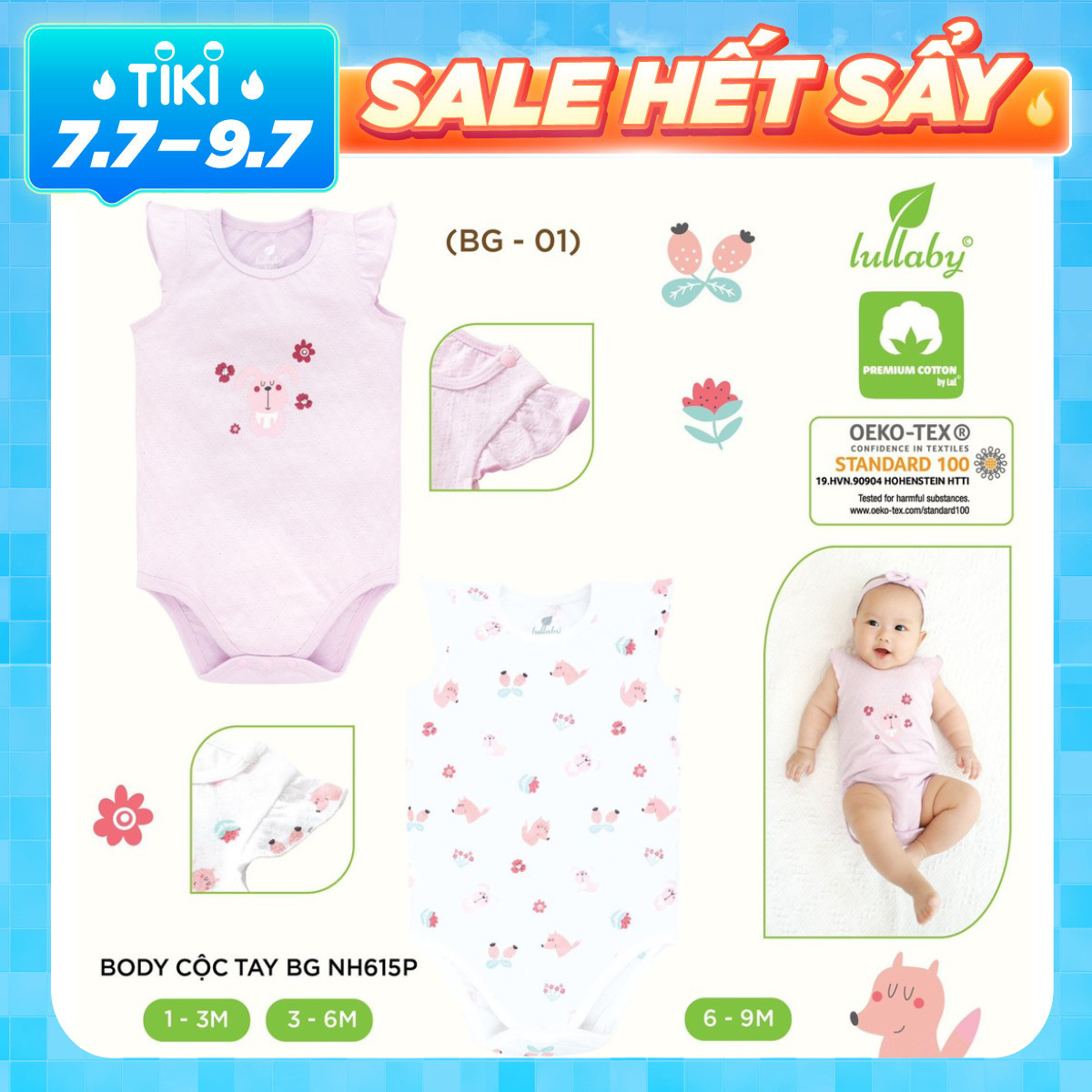 Bộ quần áo body cộc tay Lullaby cho bé gái NH615P Trắng Hồng - Set 2 chiếc