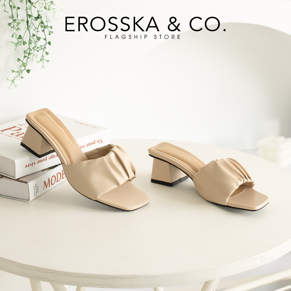 Erosska - Dép cao gót nữ quai ngang nhún sang trọng - EM099