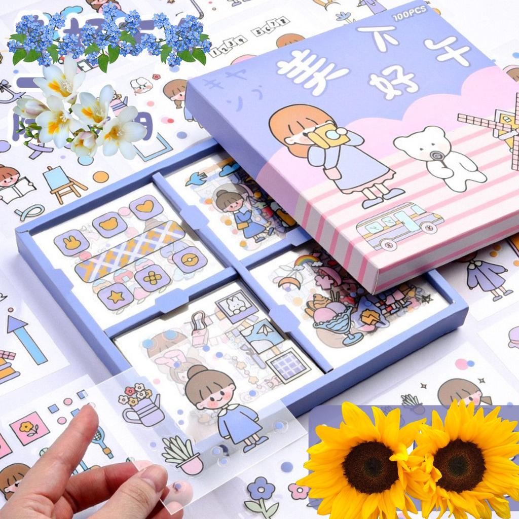 Set 25 tấm sticker cute dán trang trí tập vở, bình nước, họa tiết hoạt hình trong suốt - Vpp Thiên Ái