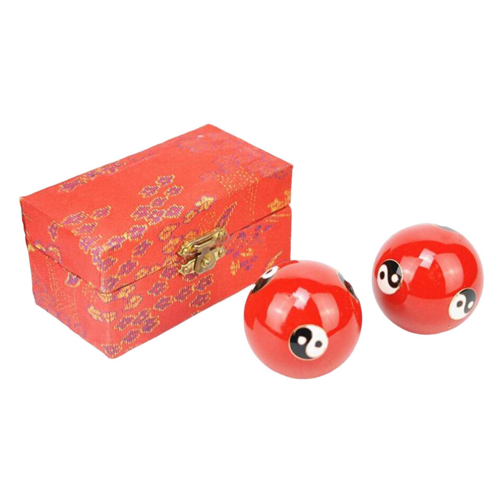 2 Pieces Hand Massage Balls Baoding Balls with Storage Box Durable Smooth Chinese Exercise Handballs for Children Middle Aged People Parents