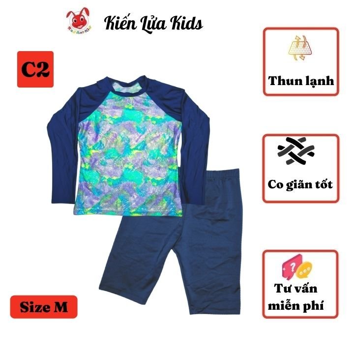 Đồ bơi cho trẻ em nữ từ 35-60kg, chất polyester - áo tay dài quần lững cho bơi lâu
