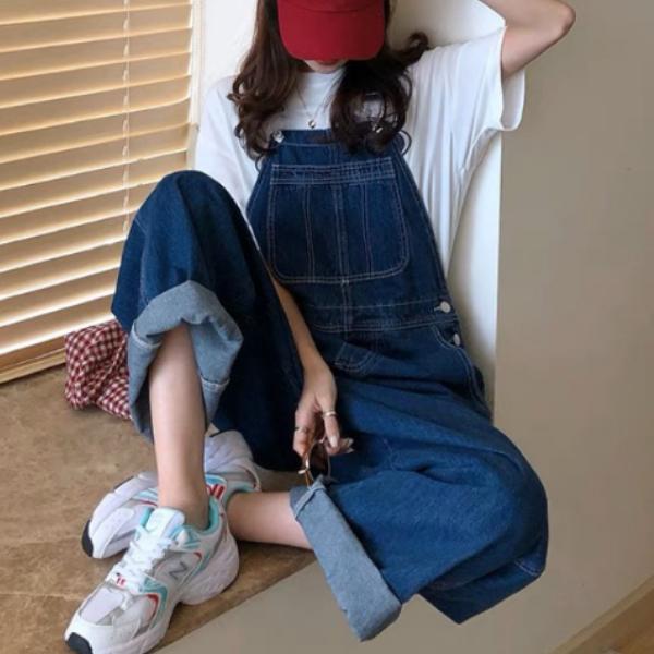Quần yếm nữ jean ống rộng dáng suông hai dây TEEN Fashion phong cách Hàn Quốc