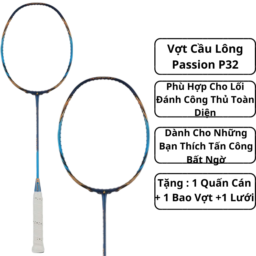 Vợt Cầu Lông Passion P32 Tím Vàng Đồng - Dành Cho Những Bạn Thích Tấn Công Bất Ngờ - Công Thủ Toàn Diện