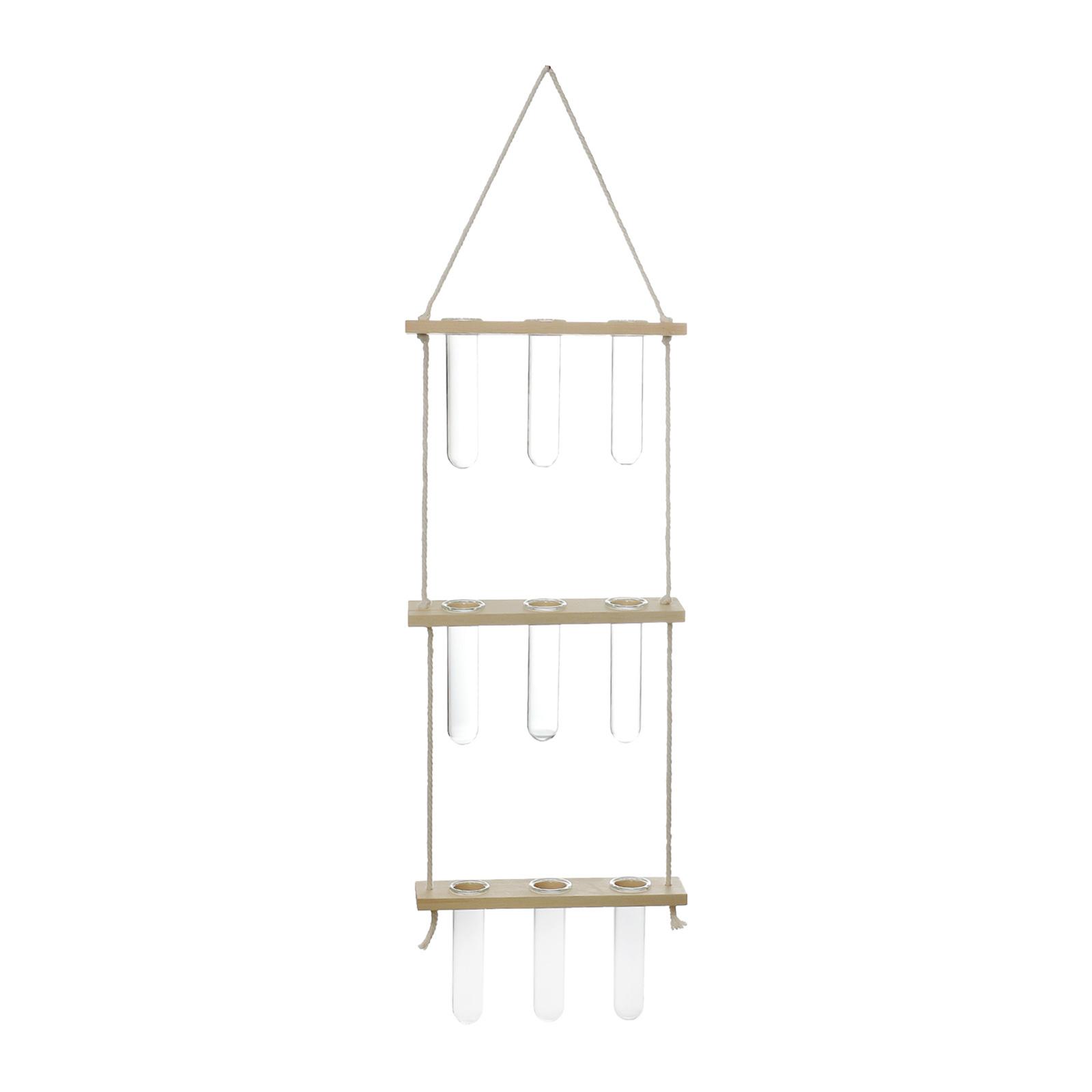 Wall Hanging Planter Flower Bud Vase Glass Terrarium Wooden Stand Test Tube Vase for Propagating Hydroponic Plants Home Garden Wedding Decoration