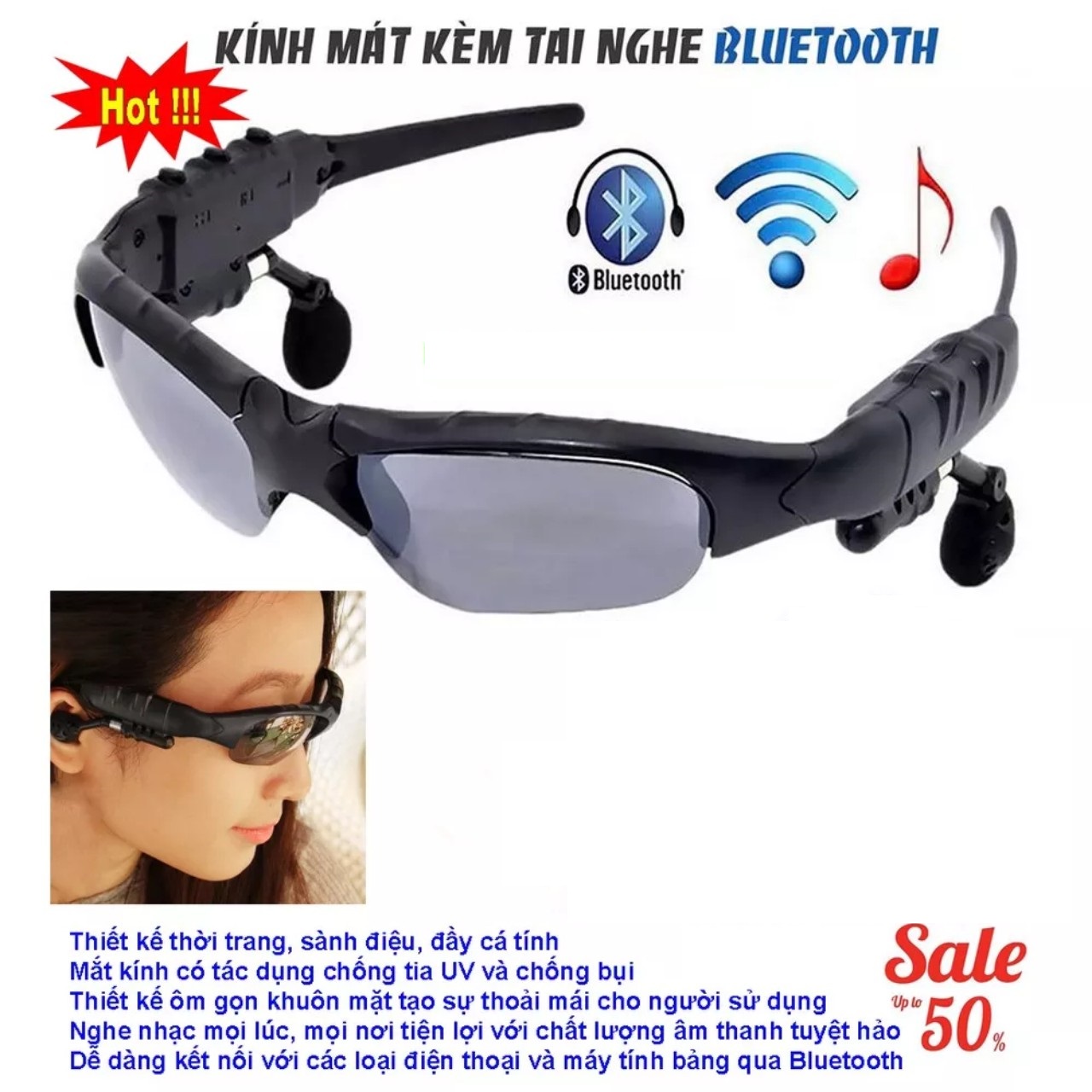 Kính Mắt thông minh Bluetooth5.2 nghe nhạc nam nữ, Kính râm Chống UV tích hợp kết nối hỗ trợ gọi rảnh tay Và Nghe Nhạc