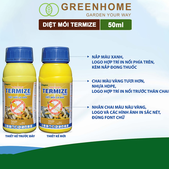 Thuốc Diệt Mối Tận Gốc Greenhome Termize 200SC, Chai 50ml, Sinh Học Thế Hệ Mới, An Toàn, Không Mùi, Diệt Cả Đàn