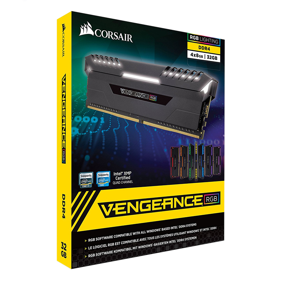 Bộ 4 Thanh RAM PC Corsair Vengeance RGB 8GB DDR4 3000MHz LED RGB - Hàng Chính Hãng