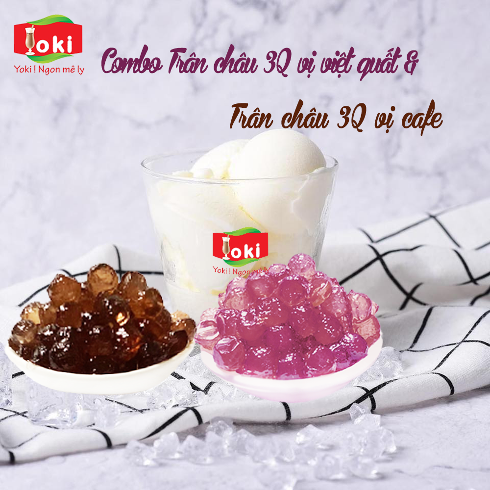 Combo Trân châu 3Q vị việt quất Yoki &amp; Trân châu 3Q vị cafe Yoki