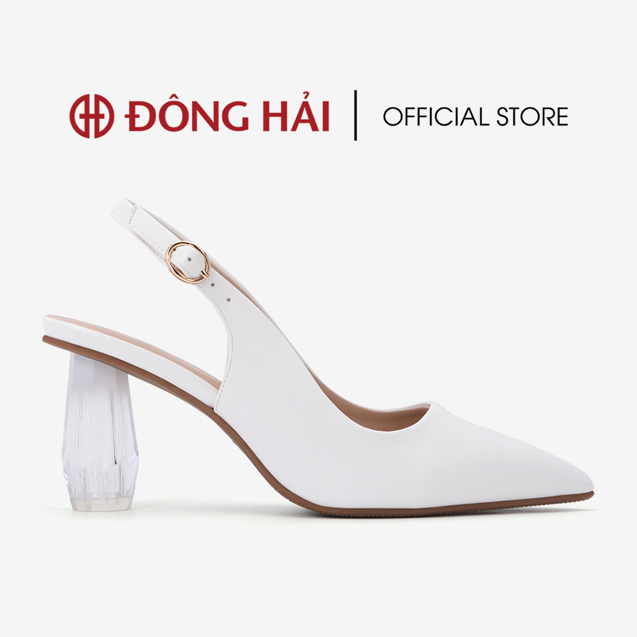 Giày cao gót nữ Đông Hải thiết kế Slingback mũi nhọn sành điệu đính gót kim cương cao 7cm - G81I8
