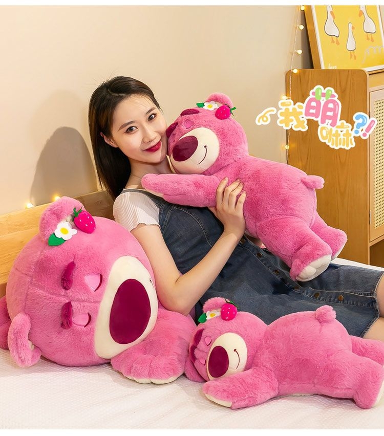 Gấu Bông Lotso Huggin Bear Lông Xù Tai Dâu Nằm