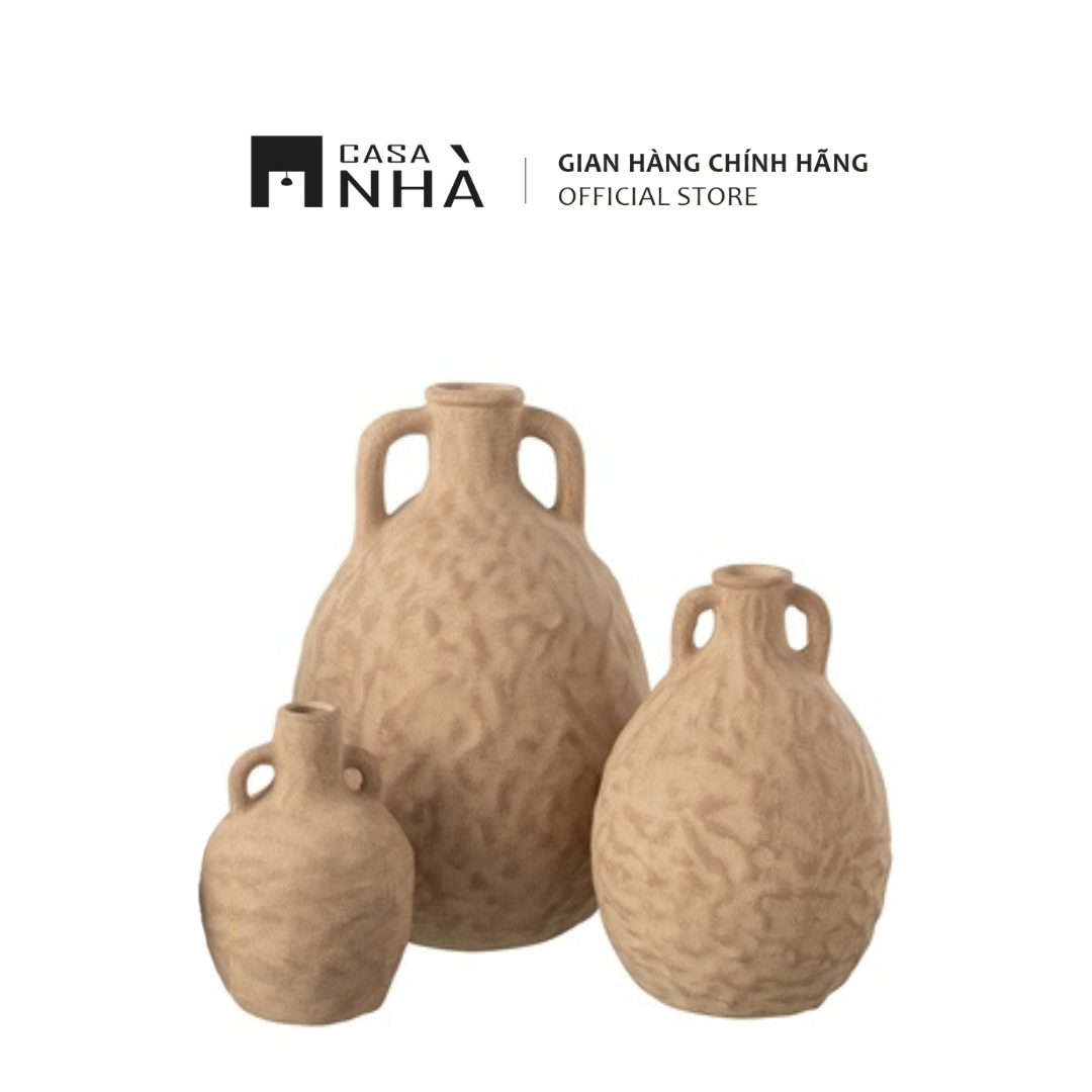 Bình Gốm Cắm Hoa Trang Trí Có Quai - Set 3 Bình Cắm Hoa Cao Cấp Màu Be | Casanhà Home Furniture