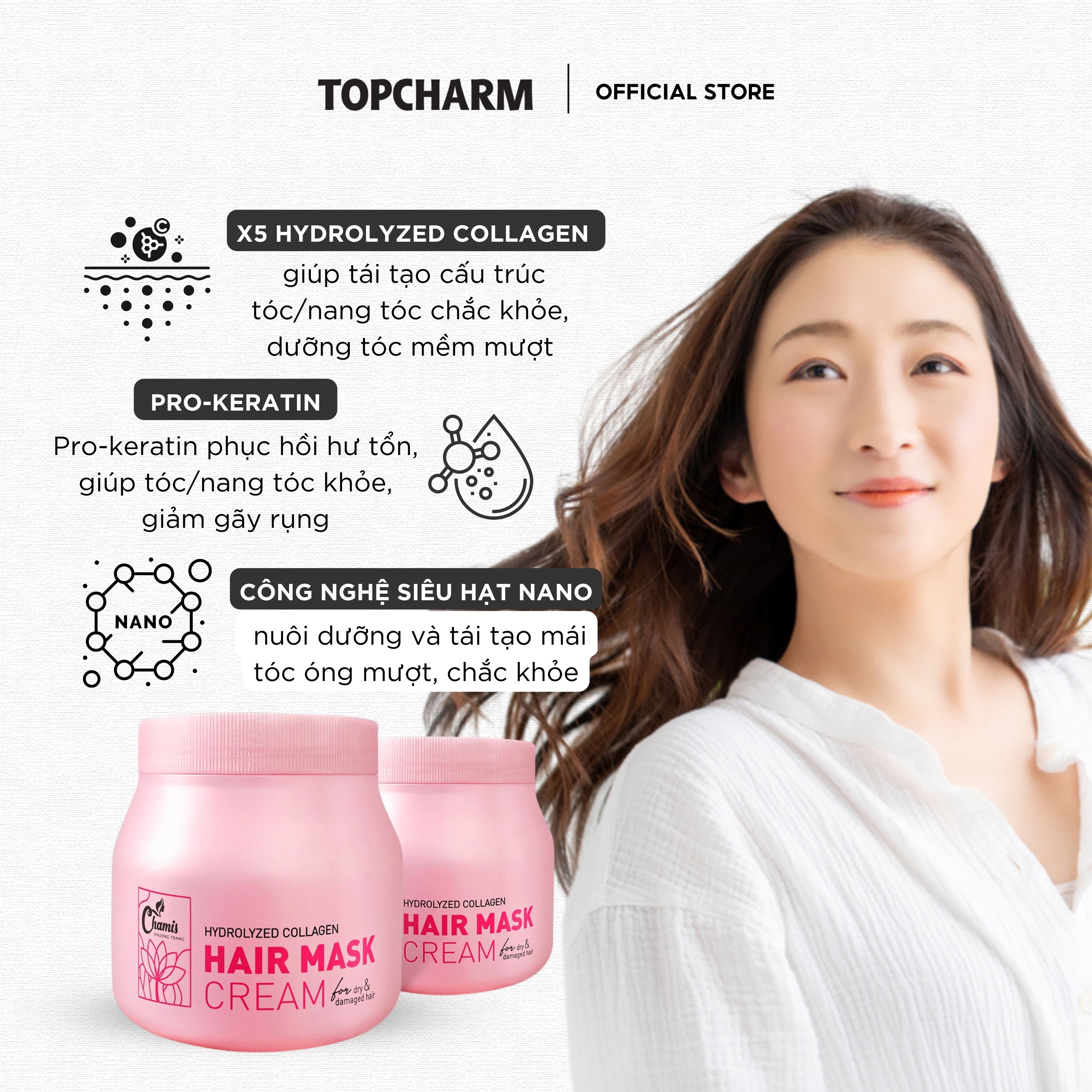 Kem Ủ Phục Hồi Tóc CHAMIS Collagen Siêu Bóng Mượt Hương Sen Lưu Hương 24 Giờ