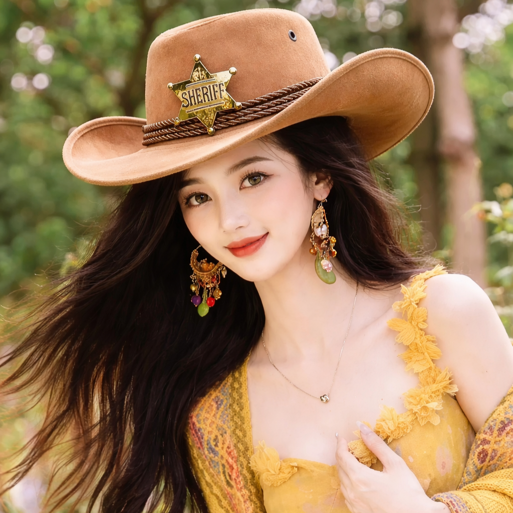 Mũ cao bồi nón cao bồi nam nữ vành cong logo ngôi sao dona25070102