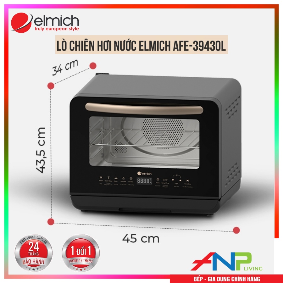 Lò Chiên Hơi Nước Elmich AFE-3943OL (Mầu Đen, Dung Tích 20L - Công Suất 2000W - Tích Hợp Chức Năng Chiên, Hấp, Nướng 3 in 1) - Hàng Chính Hãng