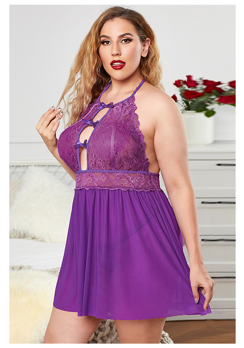 Fat mm sexy pajamas dress ladies sling hanging neck lace temptation underwear plus size sexy nightdress