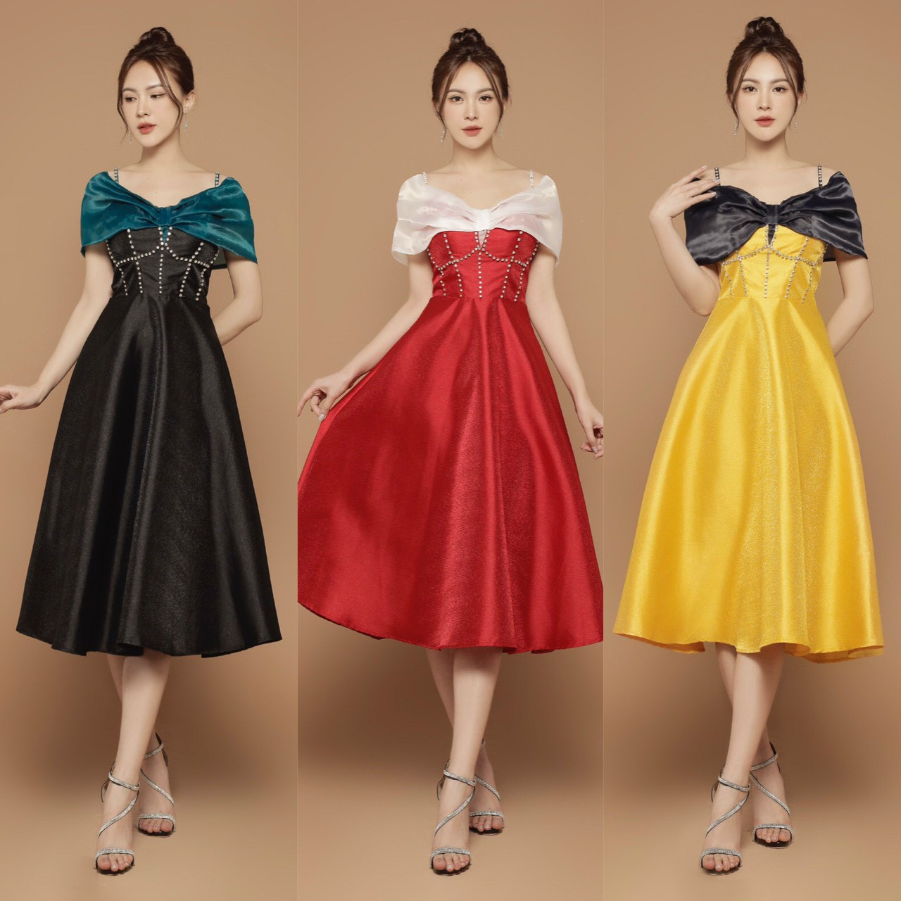 ĐẦM XÒE TRỄ VAI ĐÍNH HẠT SANG CHẢNH