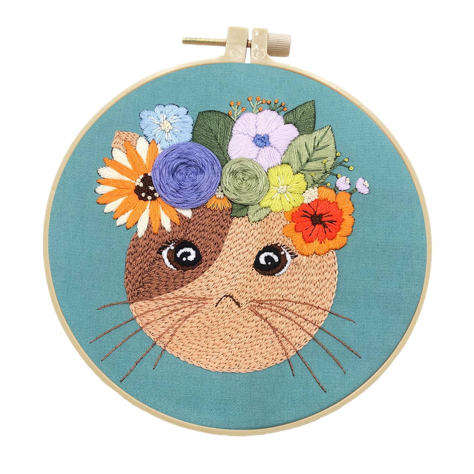 Cross Stitch Cat Embroidery Starter , DIY Embroidery Hoop Cartoon ...
