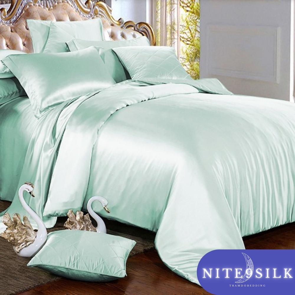 Chăn Ga Giường Lụa Êm Ái Chuẩn 5 Sao - Bộ Chăn Ga Gối Lụa Cao Cấp 5 Món - Màu Xanh Ngọc - Nite9 Silk