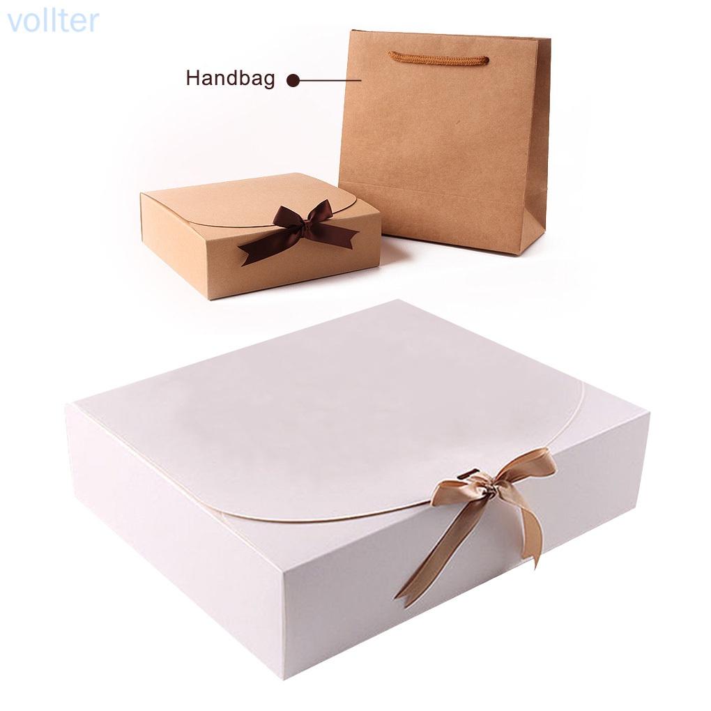 VOLL 5pcs Gift Boxes Birthday Paper Favor Cases Party Anniversary Gift Packing Boxes with Ribbon, White, Small