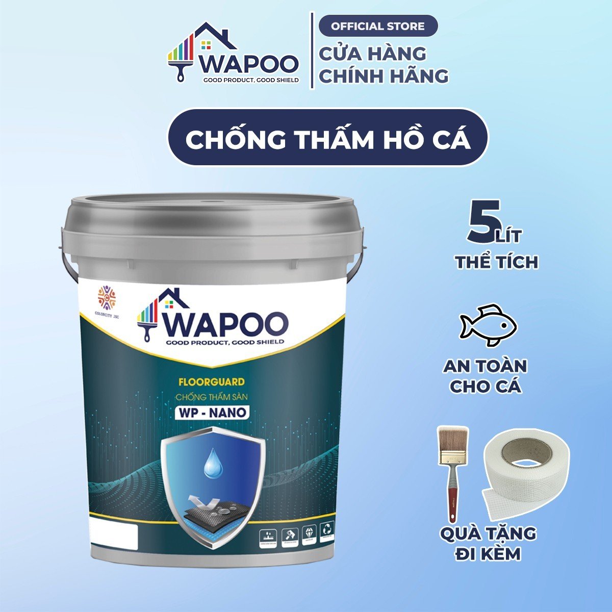 Sơn Keo Chống Thấm Wapoo WP-NANO 5L, Chống Thấm Nhà Vệ Sinh, Sàn, Sân Thượng, Trần Nhà, Tường Ngoài Trời