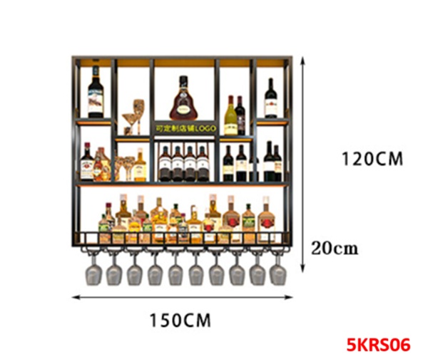 KỆ TRƯNG RƯỢU KHUNG SẮT – MẶT GỖ CÓ ĐÈN 5KRS06 - NỘI THẤT LẮP RÁP VIENDONGADV