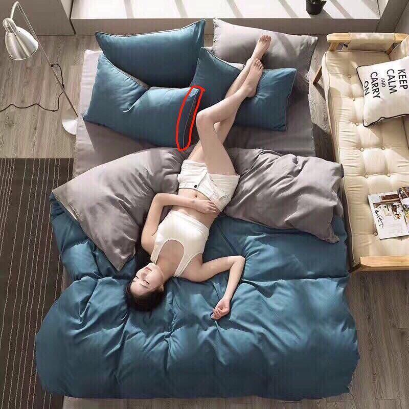 Bộ chăn ga gối Hàn Quốc xanh ghi