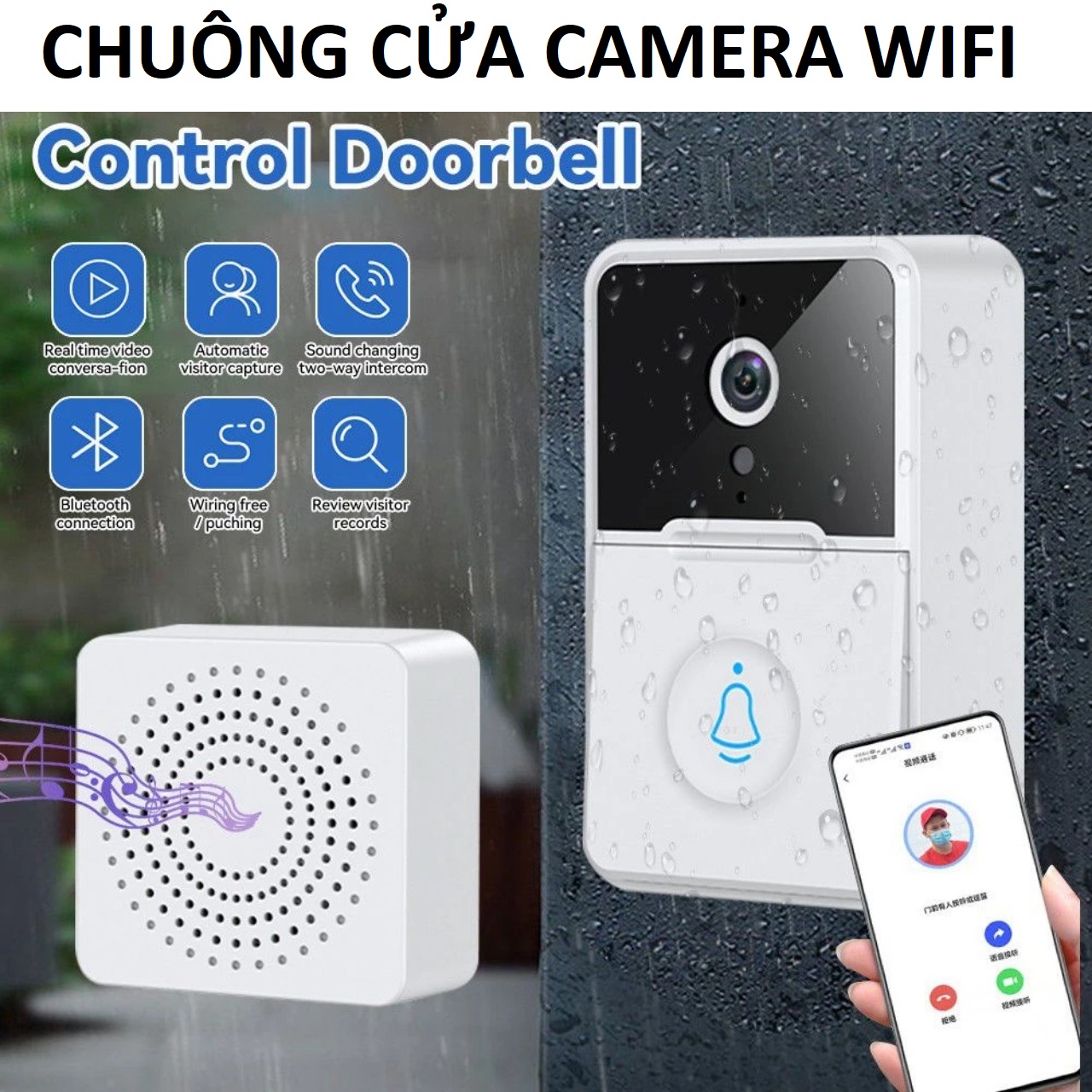 Chuông cửa không dây camera Wifi, chuông báo khách thông minh Z30-i thiết kế hiện đại