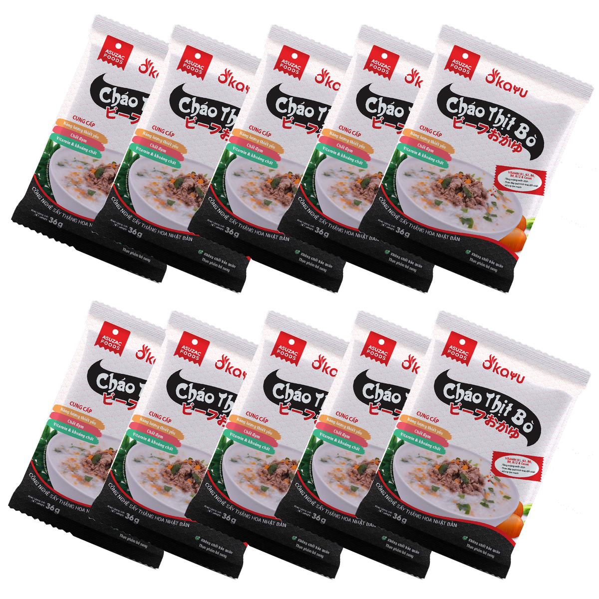 Combo 10 gói cháo thịt bò Asuzac (36 g x 10 gói)