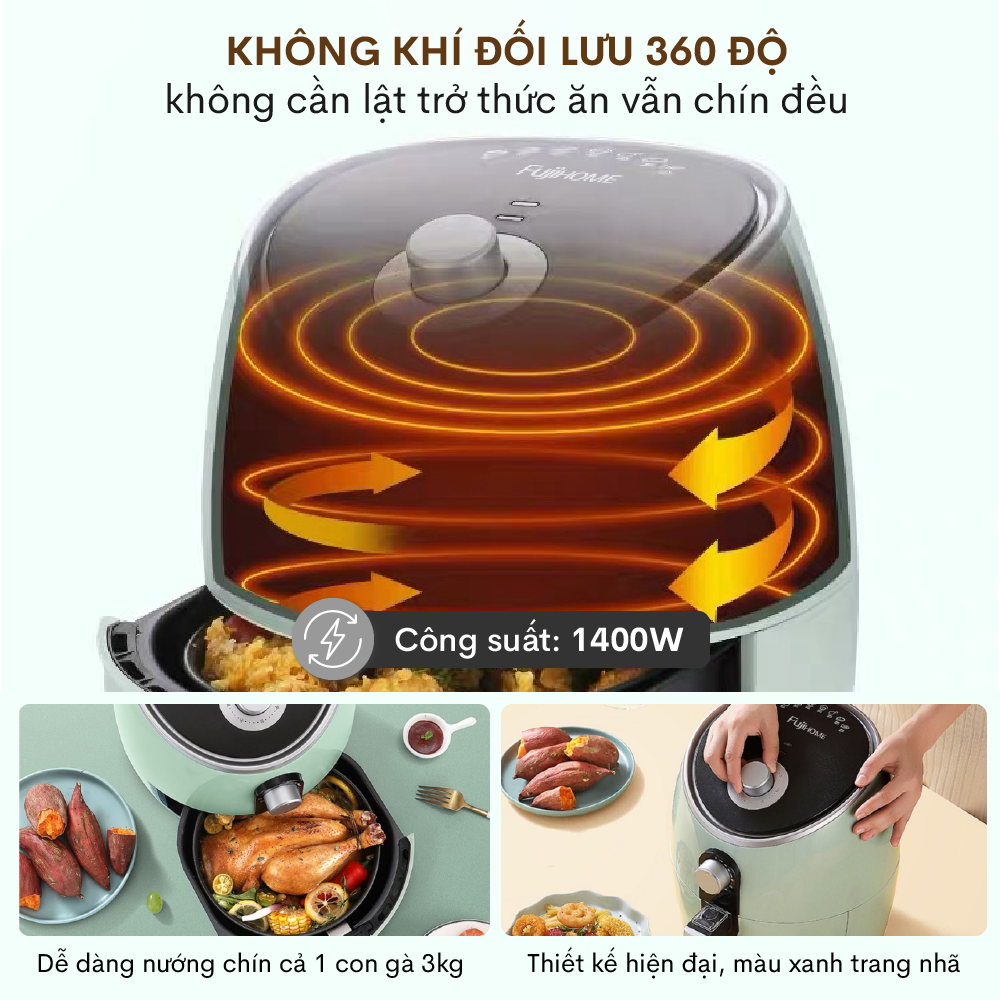 Nồi chiên không dầu cơ 5 Lít CN Nhật Bản Fujihome A4, Lòng nồi chống dính cao cấp, tự động ngắt nhiệt an toàn tiết kiệm điện - Hàng chính hãng