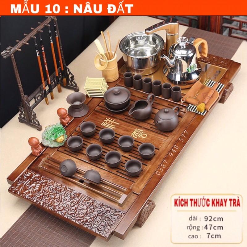 Bàn trà điện thông minh đa năng cao cấp cảm ứng tự động bơm nước Khung gỗ 92cm,Bộ bàn trà đạo mặt nan màu nâu