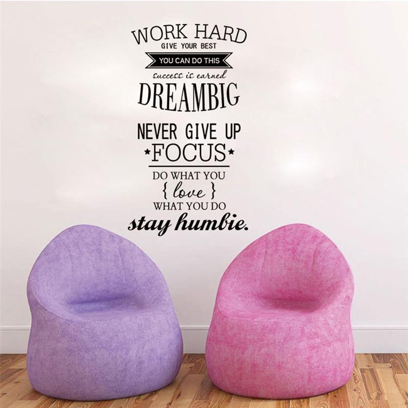 Decal dán tường Tiếng anh ý nghĩa và tạo động lực Work Hard - Dream Big - Never give up (57 x 100 cm)