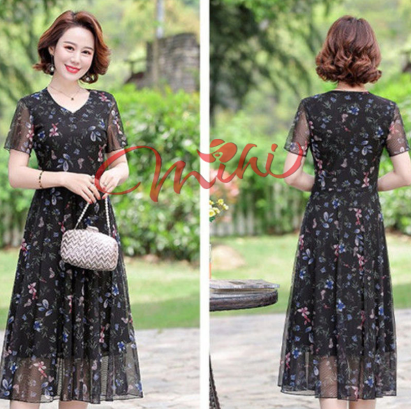 Váy đầm trung niên nữ cho mẹ Voan 2 lớp V74 - Áo đầm dáng dài cho bà, cho người lớn tuổi trung tuổi thời trang mùa hè đẹp cao cấp sang trọng dự tiệc dạ hội U40 U50 U60 U70 giá rẻ Bigsize cho người mập size lớn