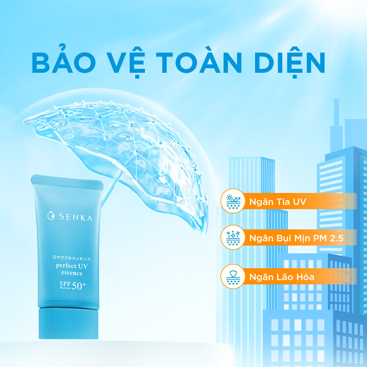 Tinh Chất Chống Nắng Senka Nâng Tông Sáng Mượt Dành Cho Da Dầu Perfect Uv Essence Spf50 Pa 50G - Nâng Tông Sáng Mượt Dành Cho Da Dầu 50G