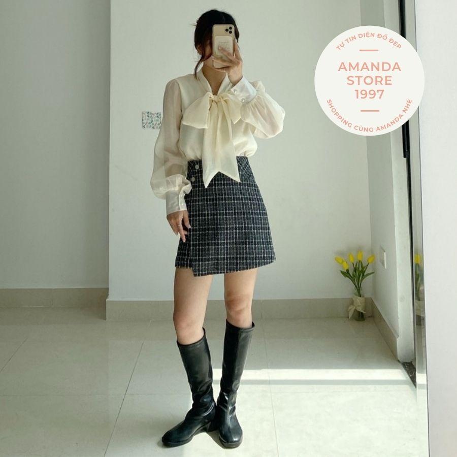 Áo Sơ Mi Nữ Cổ Nơ Dài Tay Hàng Cúc Ngọc Siêu Xinh. Áo sơ mi chất Voan cổ nơ cúc ngọc sang chảnh