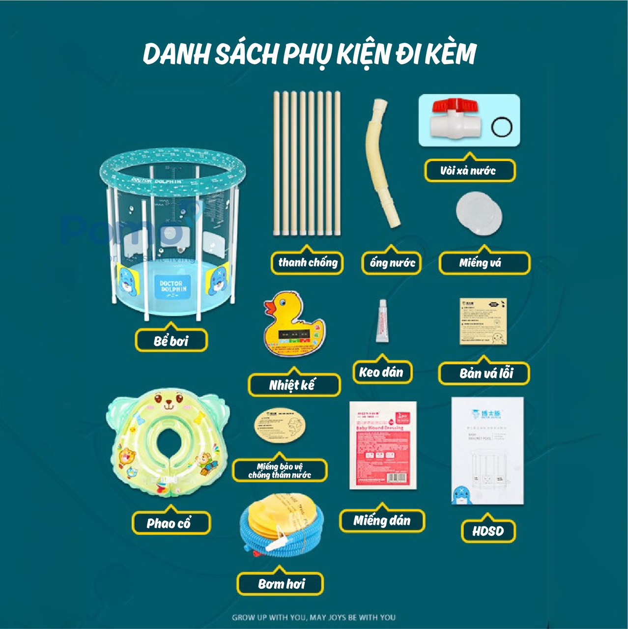 Bể bơi cao thành cho bé kèm phao đỡ cổ - Họa tiết ngẫu nhiên