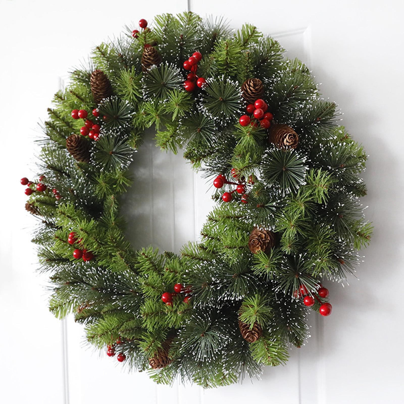 Artificial Wreath Christmas Ornament Wall Hanging for Door Window Party Xmas Decoration