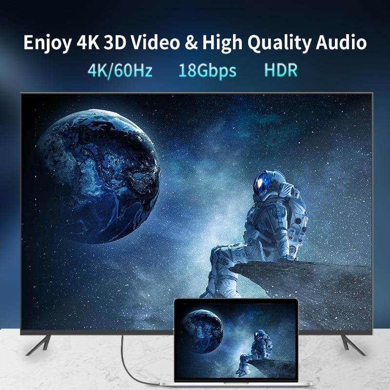 Cáp 4K HDMI Tốc độ cao 18Gbps HDMI 2.0 Cáp HDR 3D BRAIDED CORD CREW ARC tương thích cho MacBook Pro 2021 UHD TV máy chiếu PC