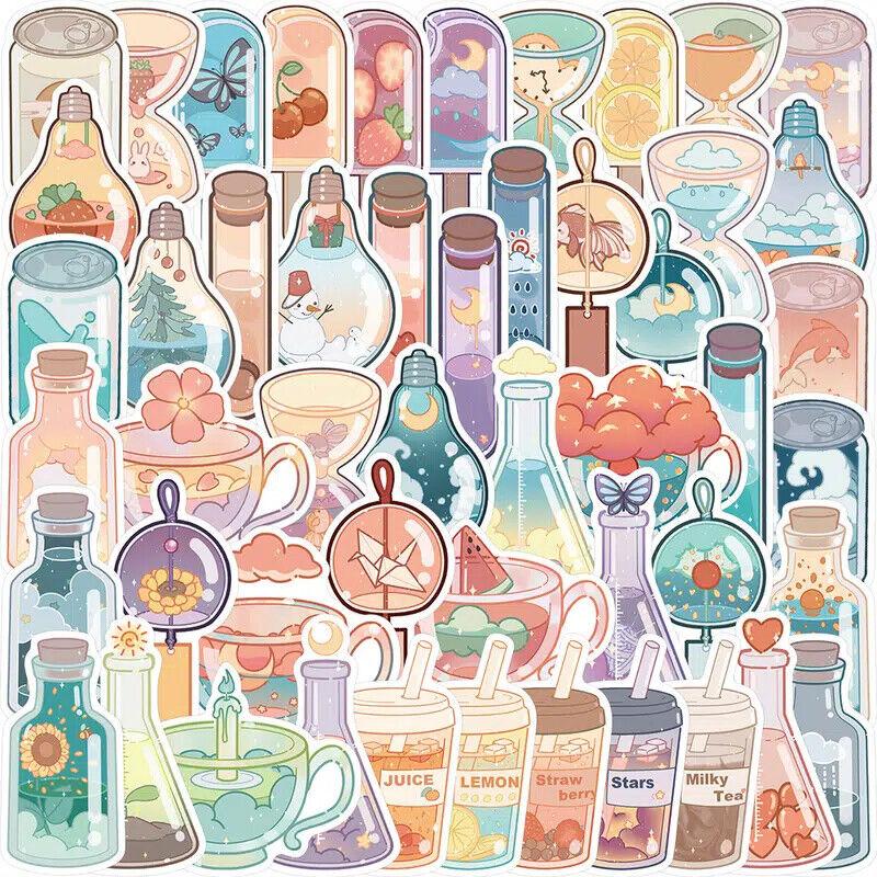 Sticker trà sữa đồ uống màu pastel trang trí mũ bảo hiểm, guitar, ukulele, điện thoại, sổ tay, laptop - mẫu S4