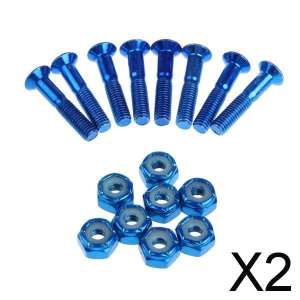 2x8pcs Replacement Skateboard Truck Hardware Set Longboard Screws Bolts Blue
