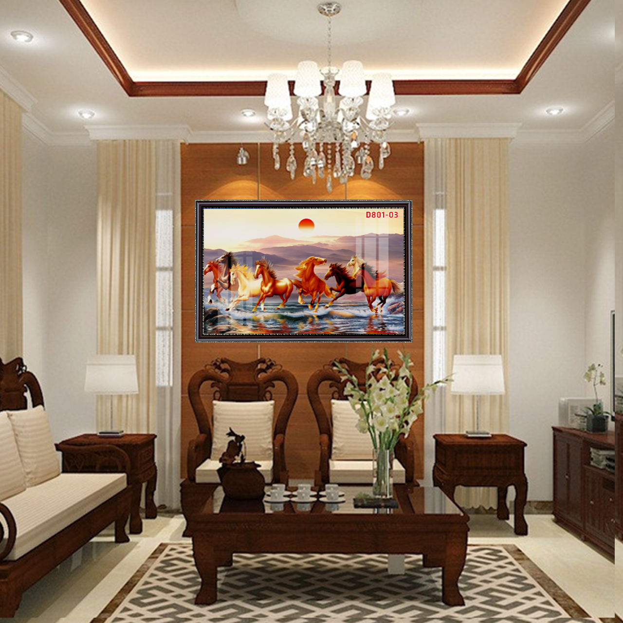 D801 01 Tranh kính bát mã phi nước đại