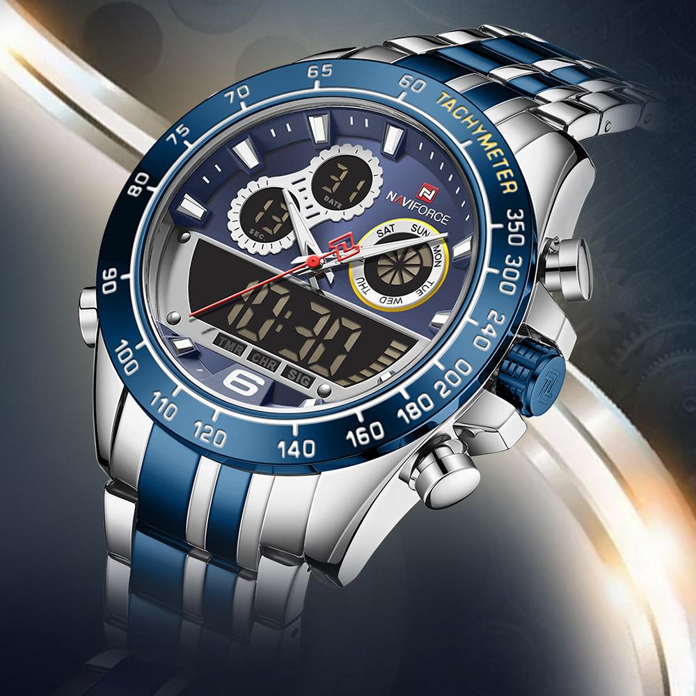 Đồng hồ NAVIFORCE Quartz Nam Kỹ thuật số,Chế độ Kép Ngày theo Tuần Đồng hồ Báo thức,Đèn nền,chống nước 3ATM