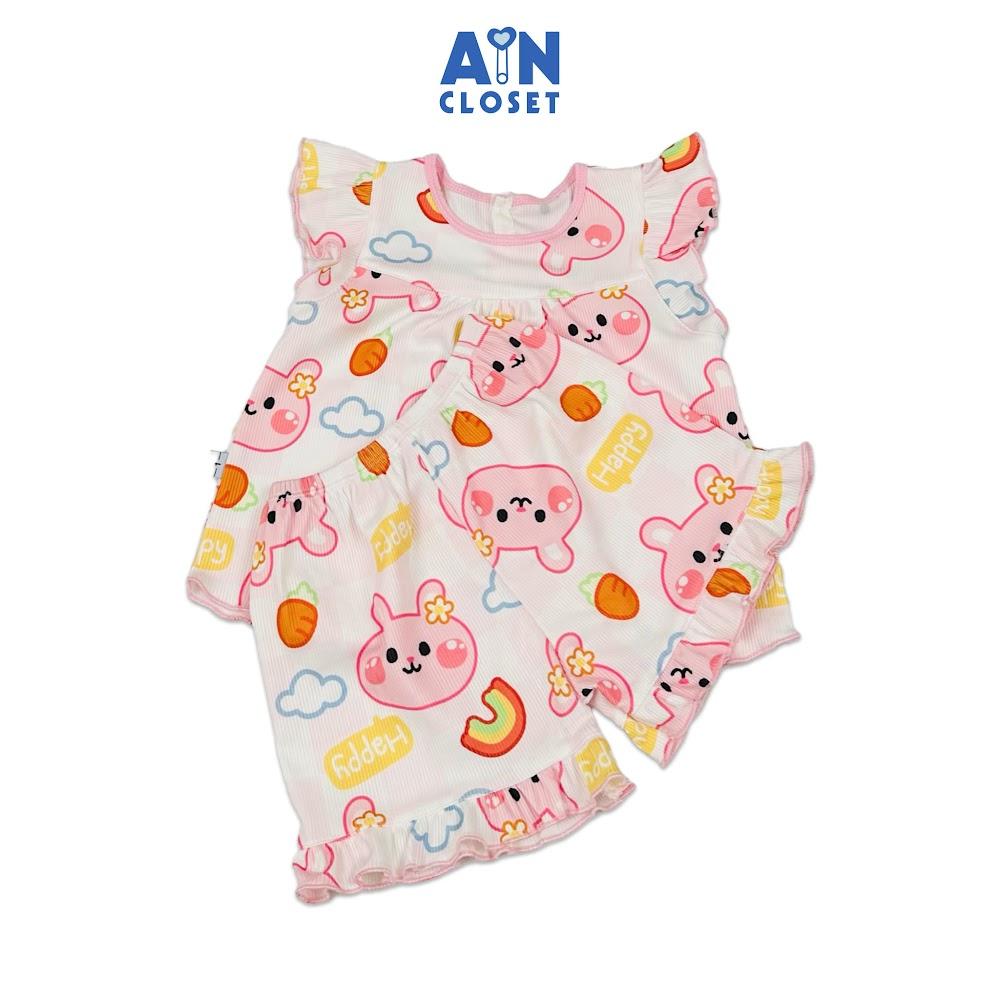 Bộ quần áo Ngắn bé gái hoạ tiết Thỏ Chinchilla Hồng Thun cotton - AICDBGHLUATK - AIN Closet