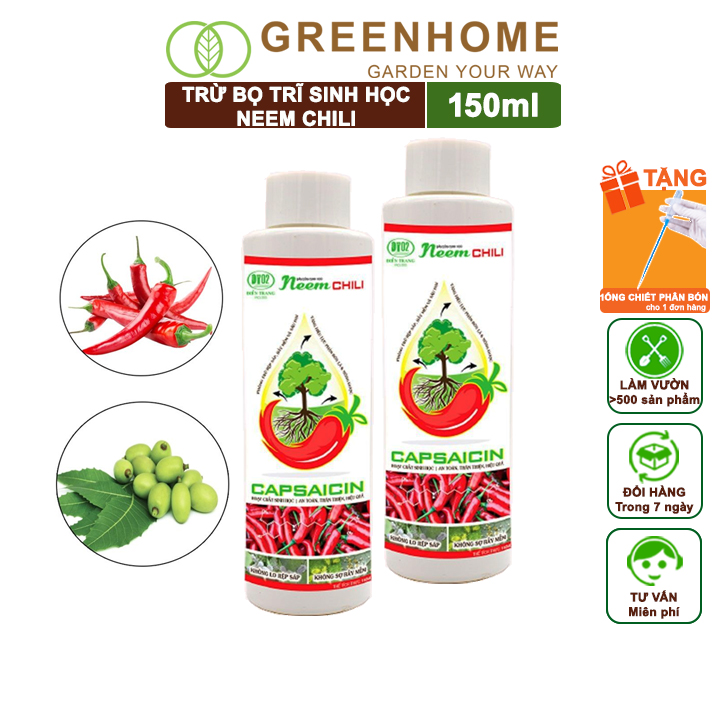 Dầu Neem Oil Sinh Học Greenhome, Neem Chill, 150ml, Kết Hợp Tinh Dầu Tỏi, Ớt, Trừ Bọ Trĩ, Nhện Đỏ, Rầy, Rệp Sáp Cho Cây