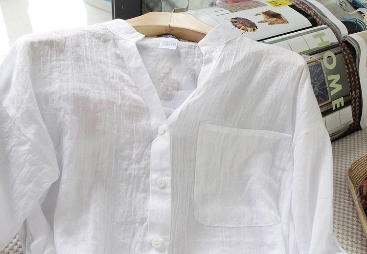 Áo đũi màu trắng cổ V, chất liệu đũi mềm mỏng nhẹ, thoáng mát, phù hợp đi chơi, đi biển, dã ngoại DS172