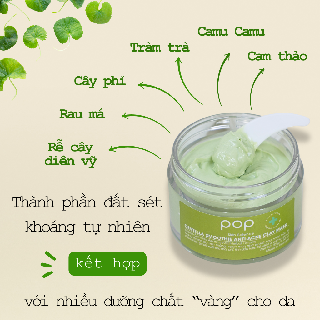 Mặt Nạ Đất Sét Rau Má Ngừa Mụn Mịn Da POP