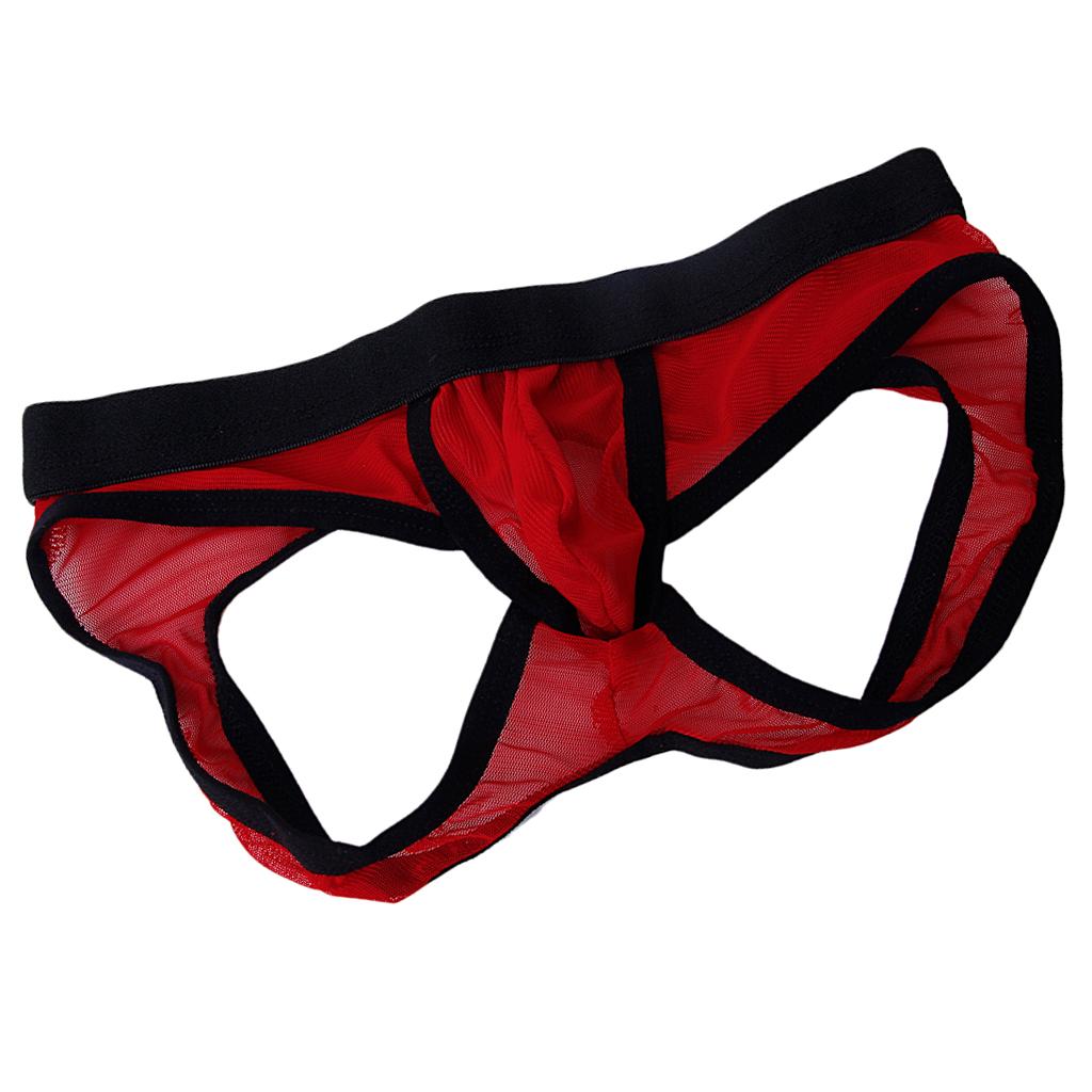 Sexy Mens Mesh Stretch Pouch Thong Back Open Underwear G-string Panty Red