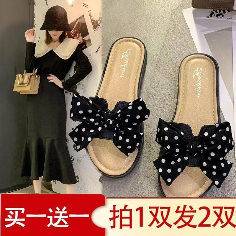 Mua một tặng một Dép quai ngang chống trượt đính nơ mùa hè phong cách Hàn Quốc cho nữ
