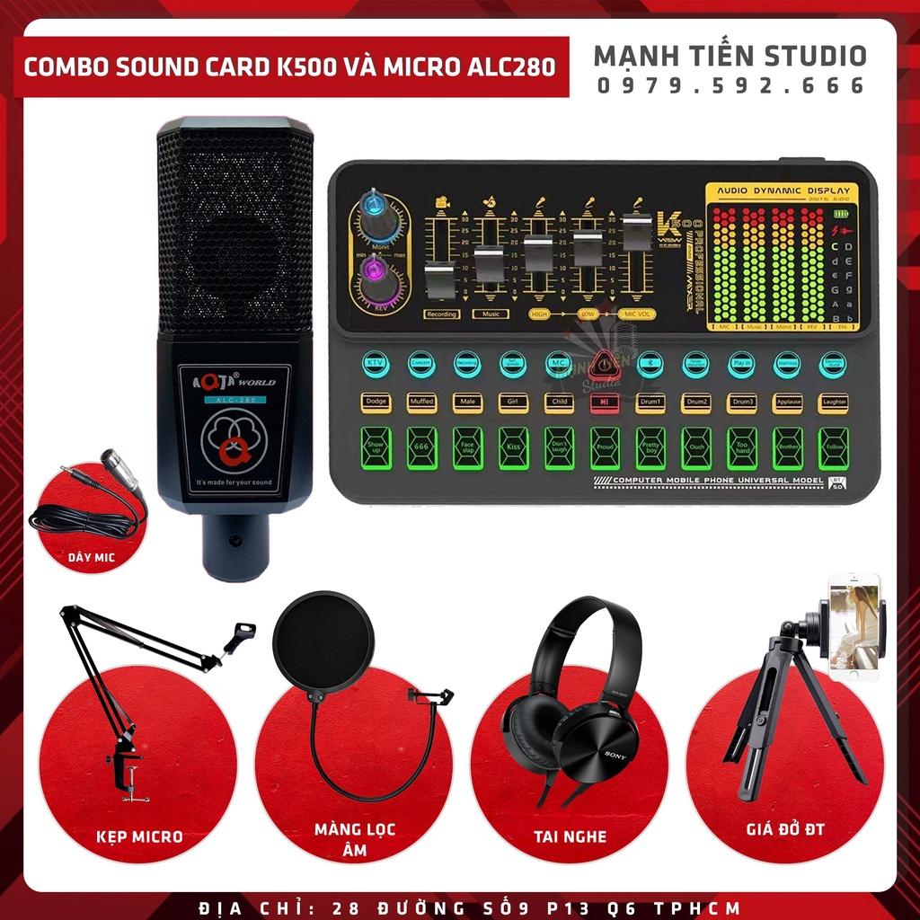 Combo karaoke thu âm livestream idol cctalk bigo tiktok Sound Card K500 Và Micro ALC280 cao cấp hay như phòng thu bh 12t