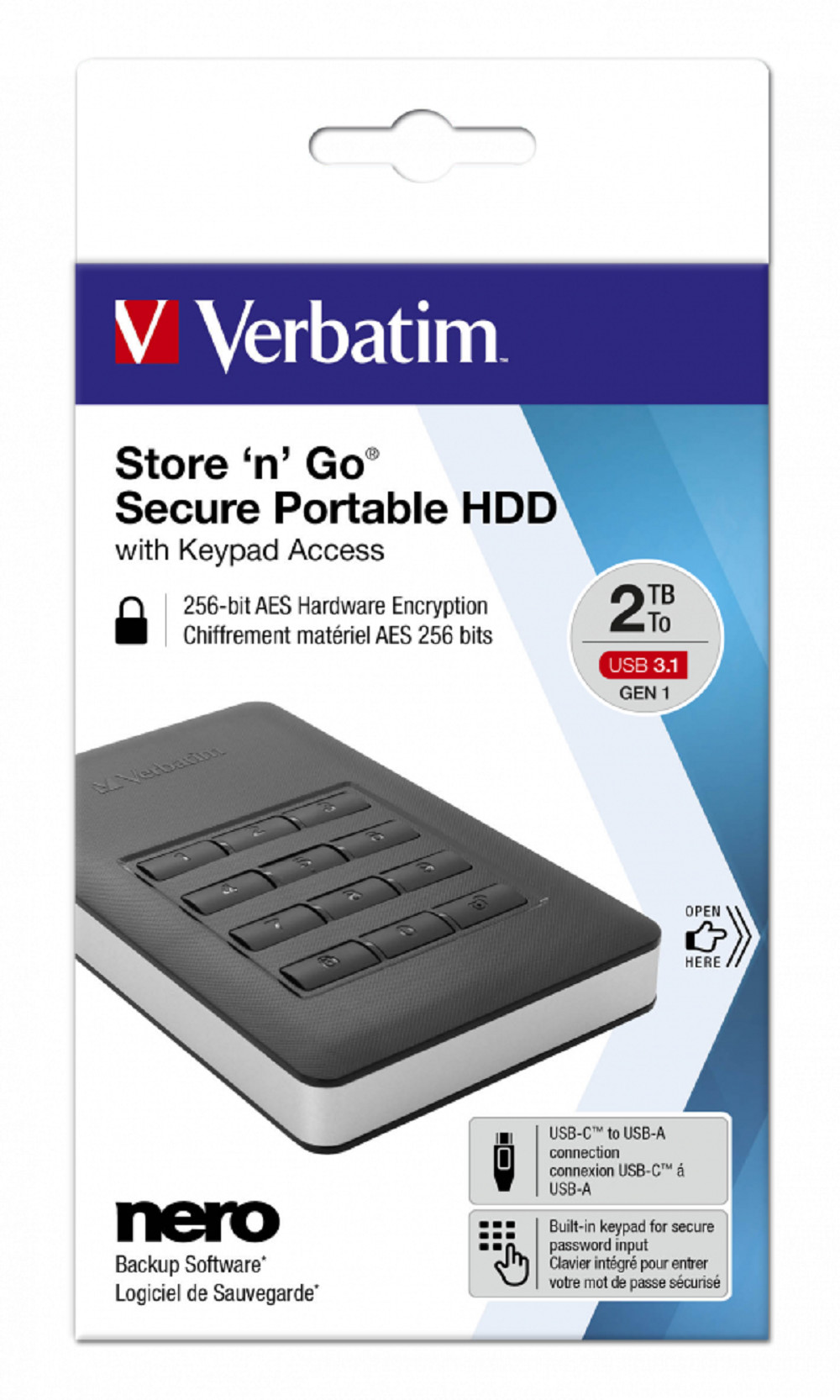 Ổ cứng di động Verbatim 2.5' USB 3.0 w/Keypad Access 2 TB (Đen) - Hàng chính hãng